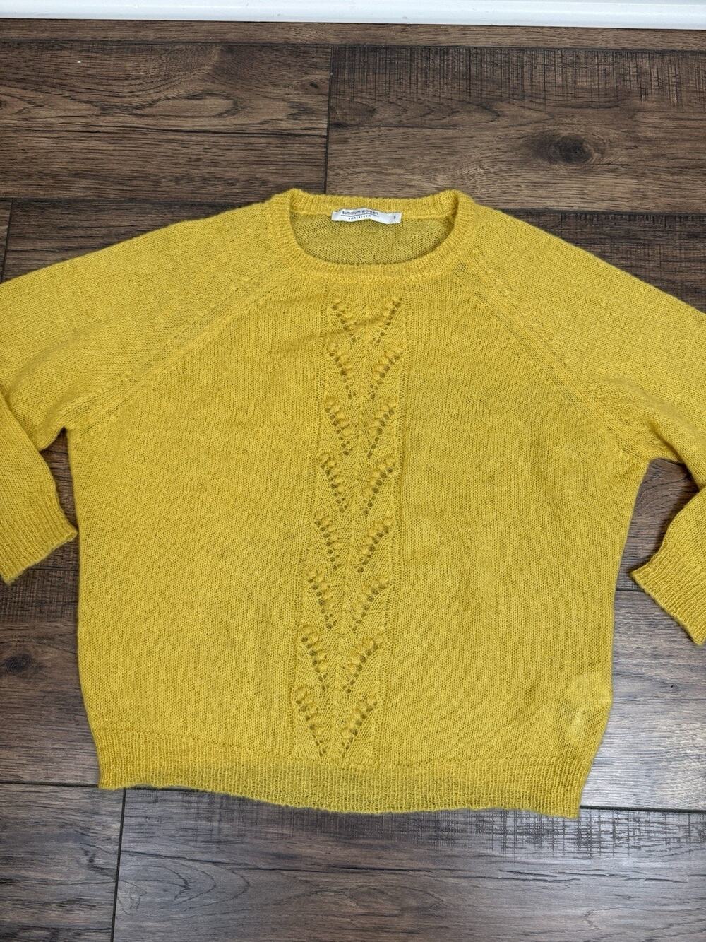 Summum Woman Amsterdam Yellow Pointelle Knit Oversized Sweater Dainty Sz Small